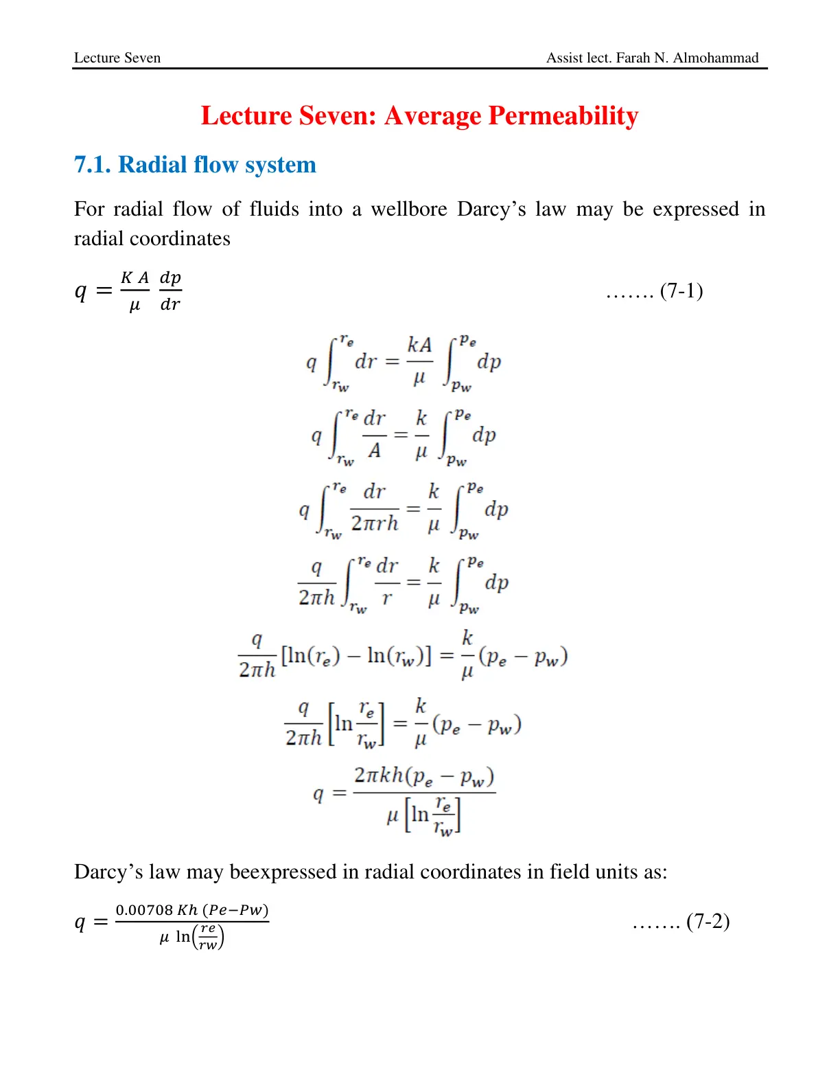 غلاف تقرير Lecture Seven: Average Permeability