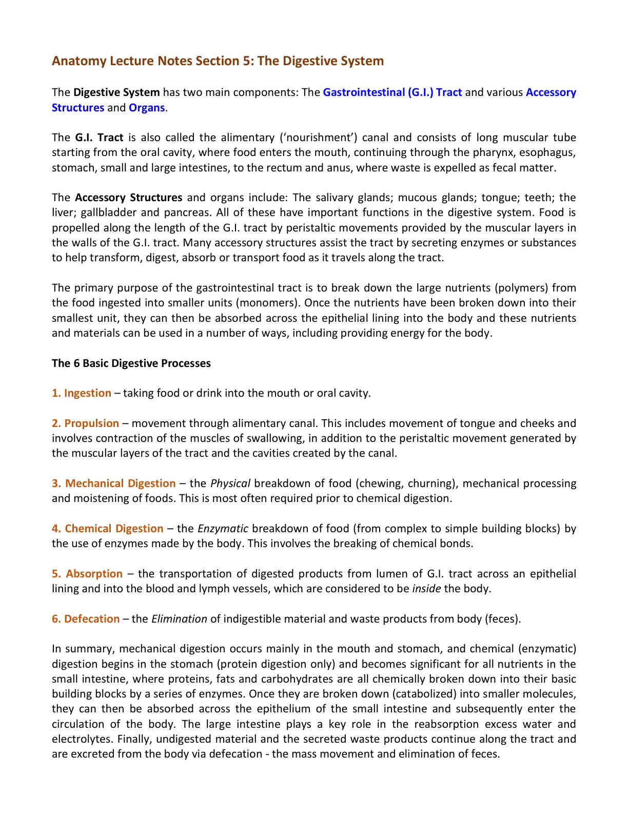 غلاف تقرير Anatomy Lecture Notes Section 5: The Digestive System