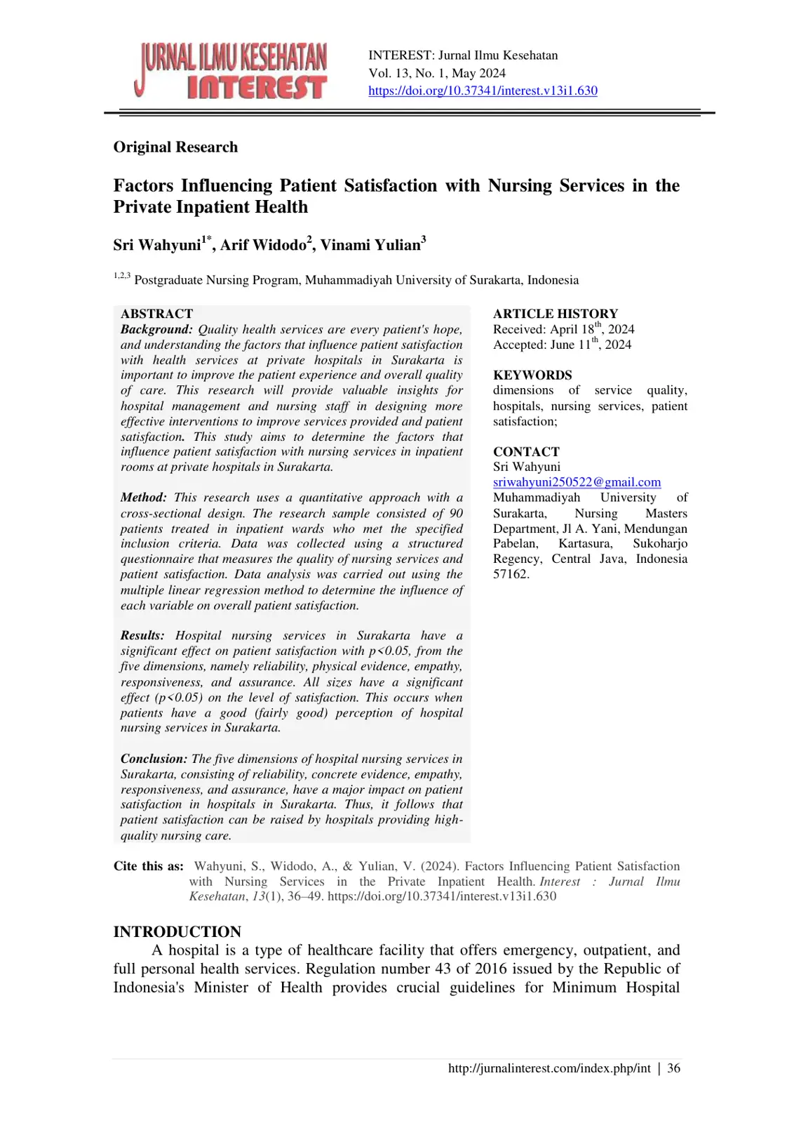 غلاف تقرير Factors Influencing Patient Satisfaction with Nursing Services in the Private Inpatient Health