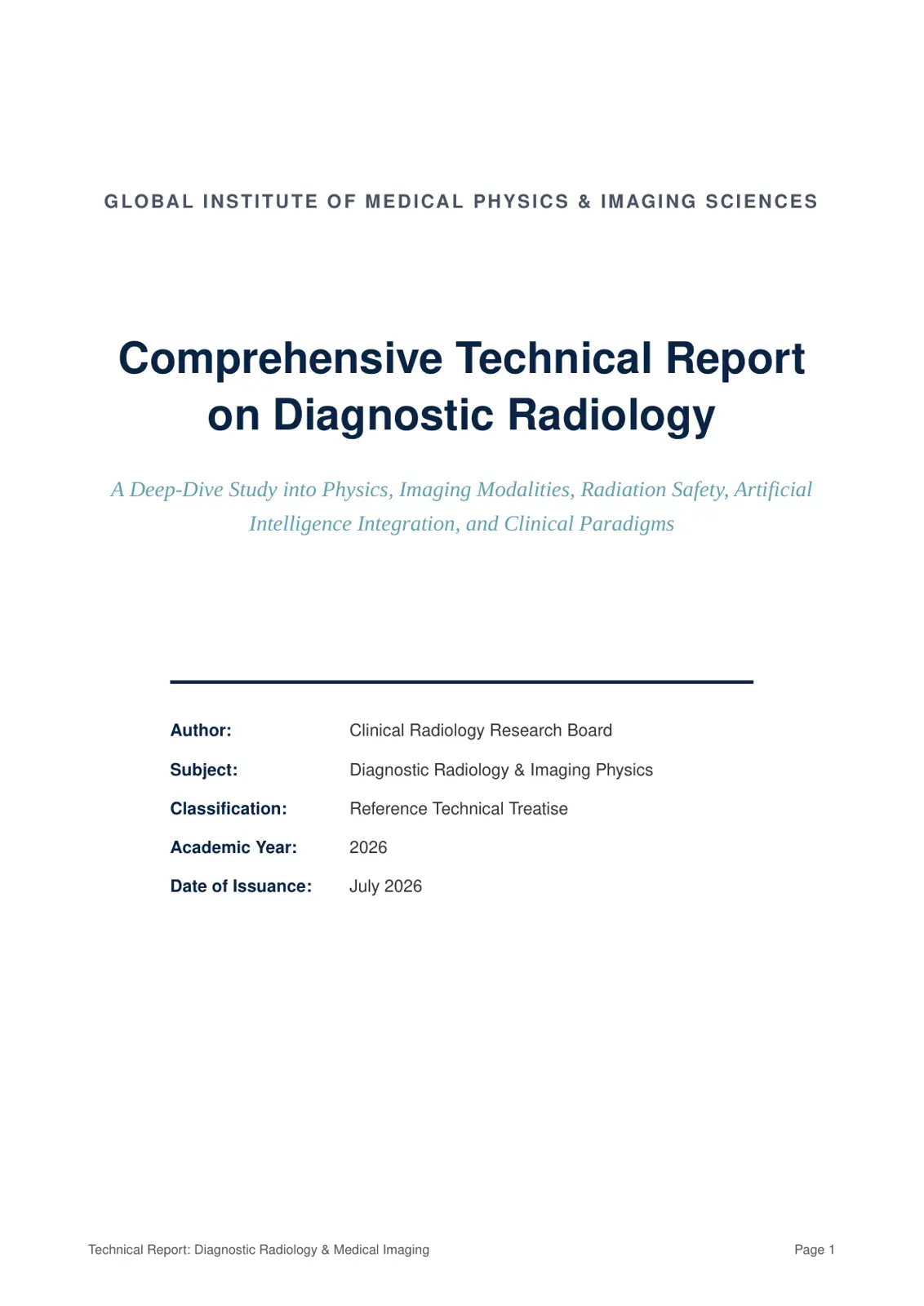 غلاف تقرير Comprehensive Technical Report on Diagnostic Radiology
