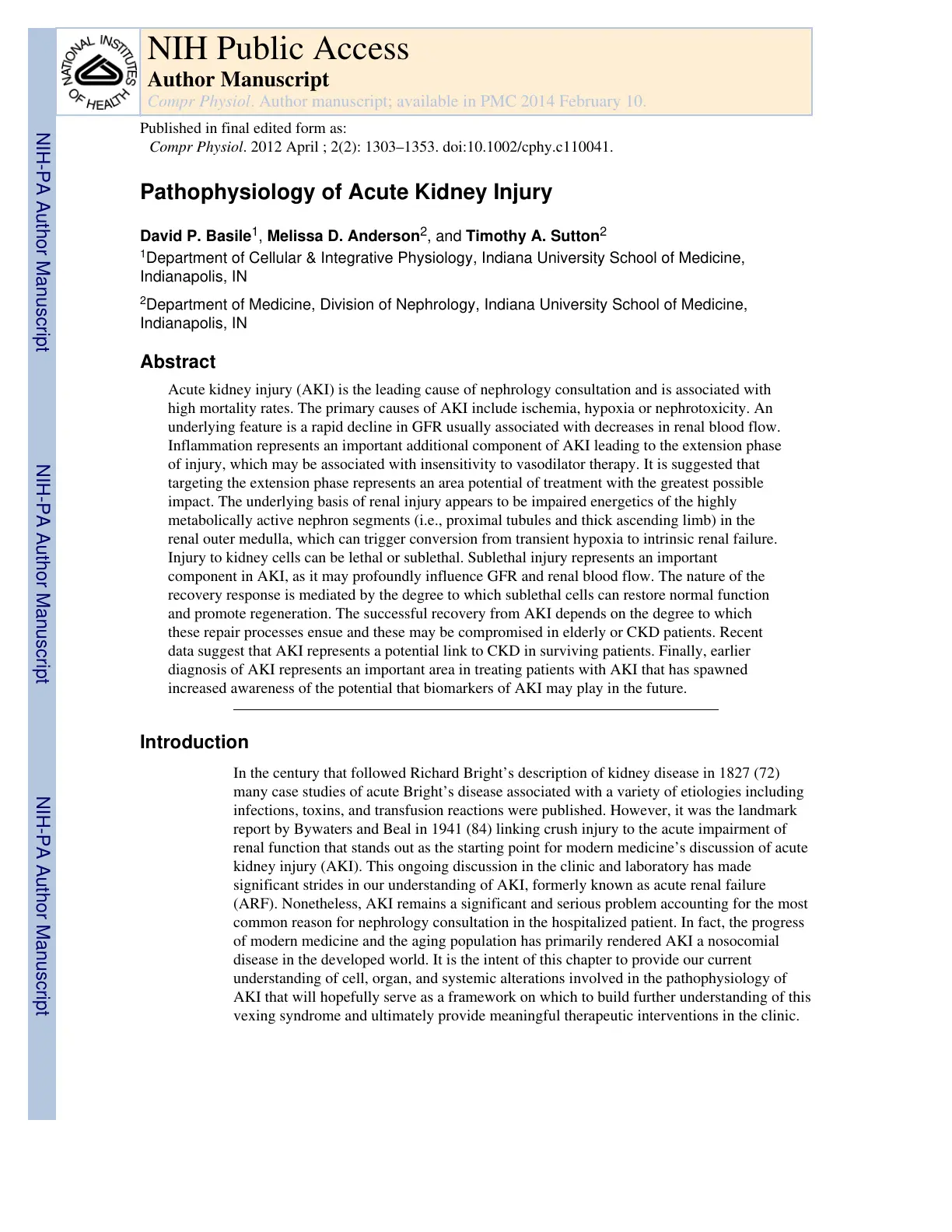 غلاف تقرير Pathophysiology of Acute Kidney Injury