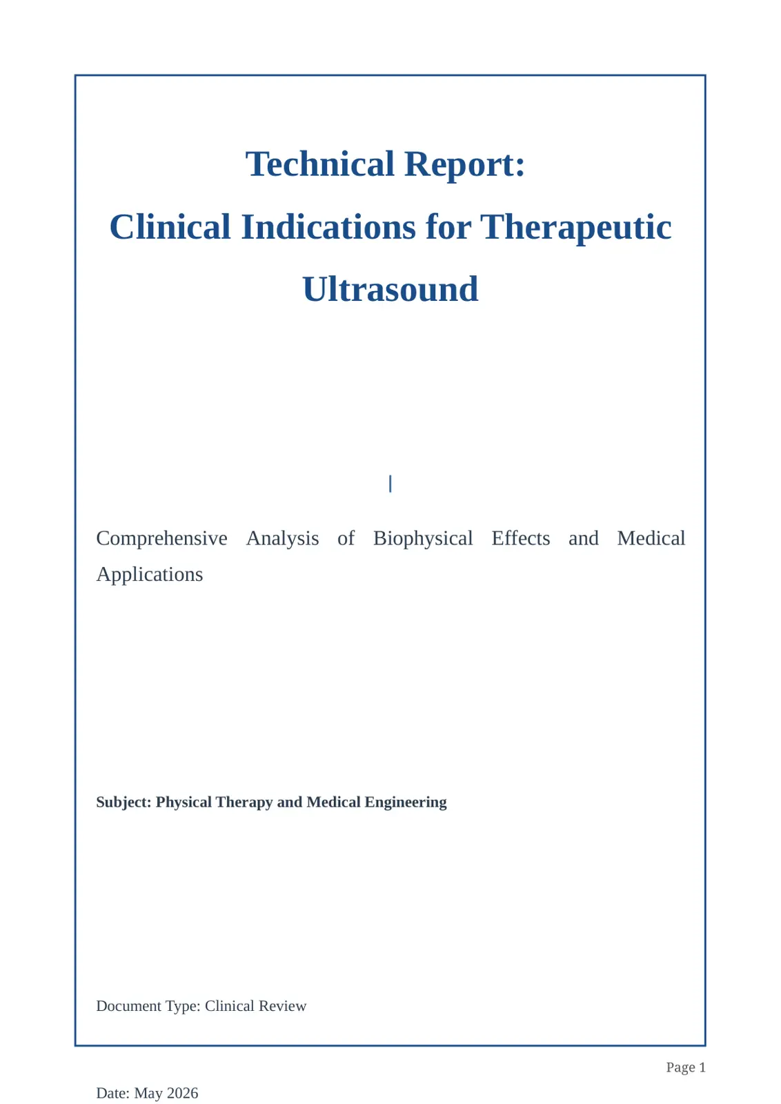 غلاف تقرير Technical Report: Clinical Indications for Therapeutic Ultrasound