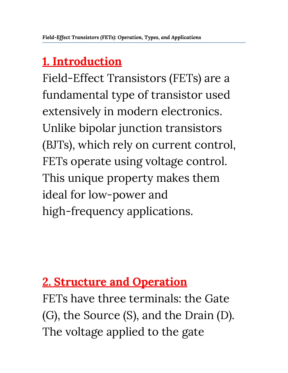 غلاف تقرير Field-Effect Transistors (FETs): Operation, Types, and Applications