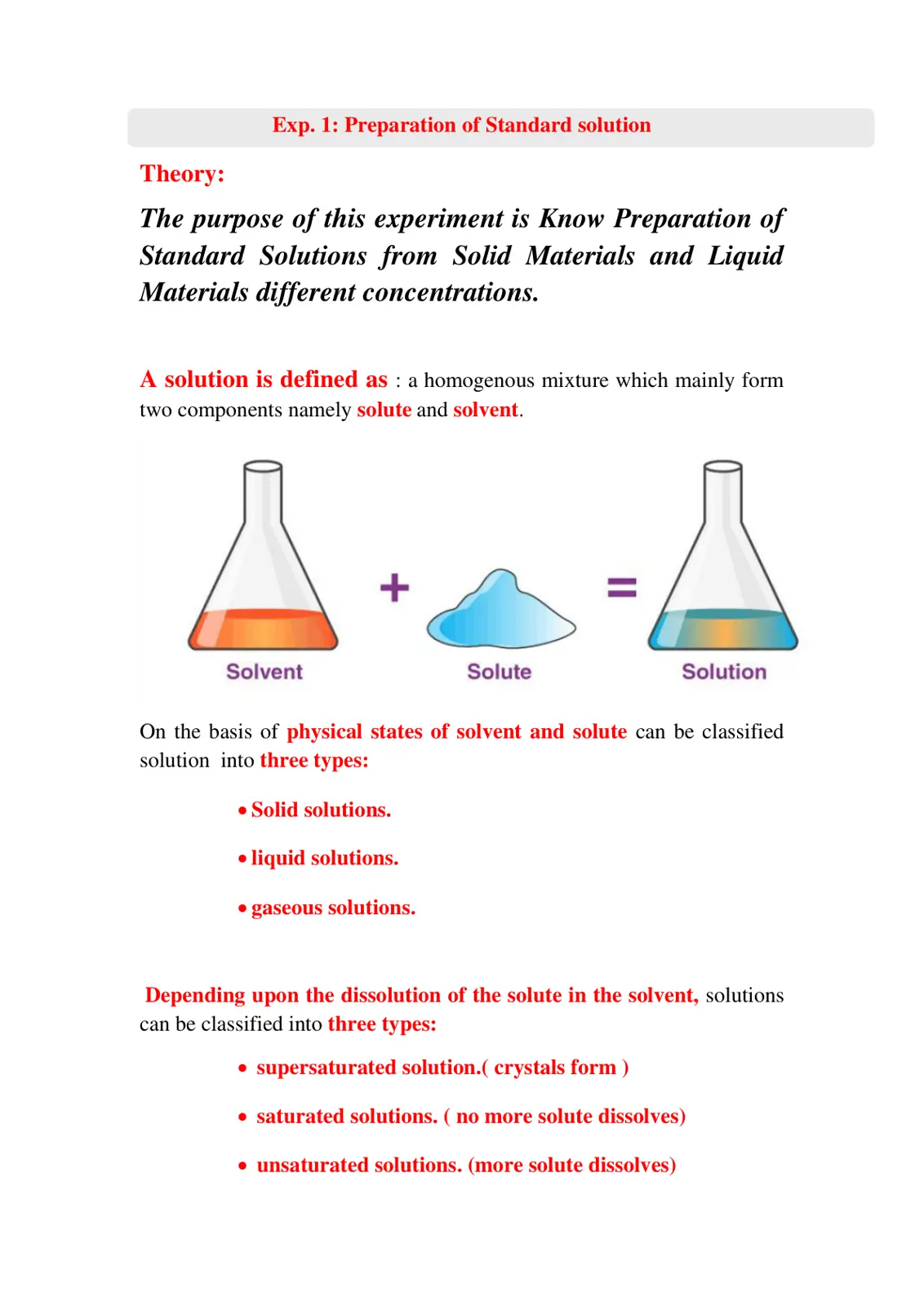 غلاف تقرير Preparation of Standard Solution