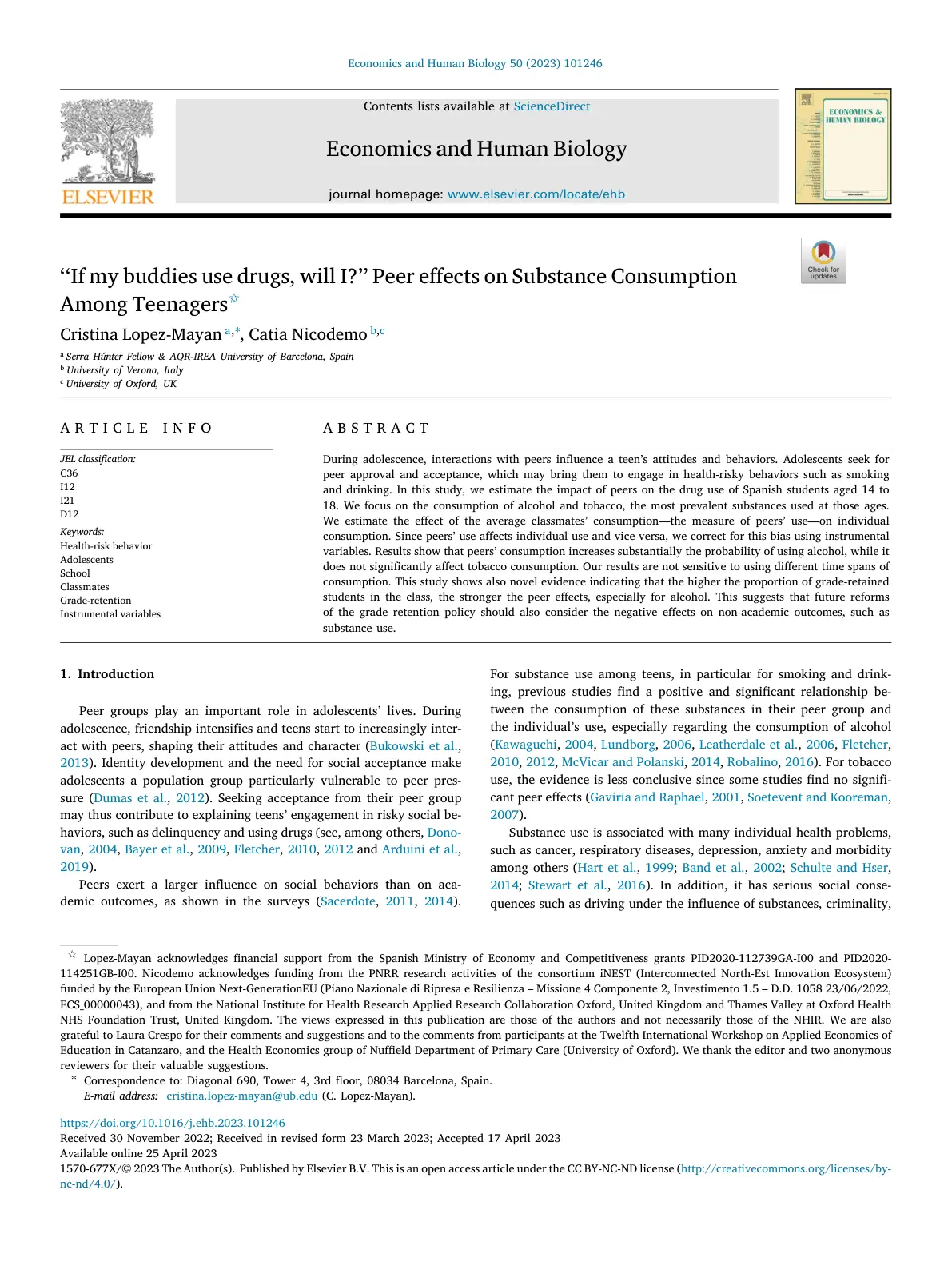 غلاف تقرير If my buddies use drugs, will I? Peer effects on Substance Consumption Among Teenagers