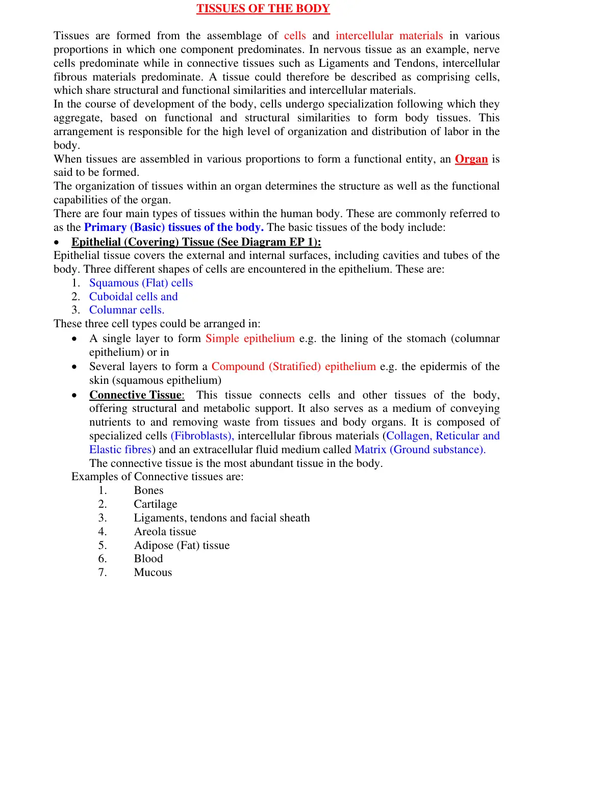 غلاف تقرير TISSUES OF THE BODY