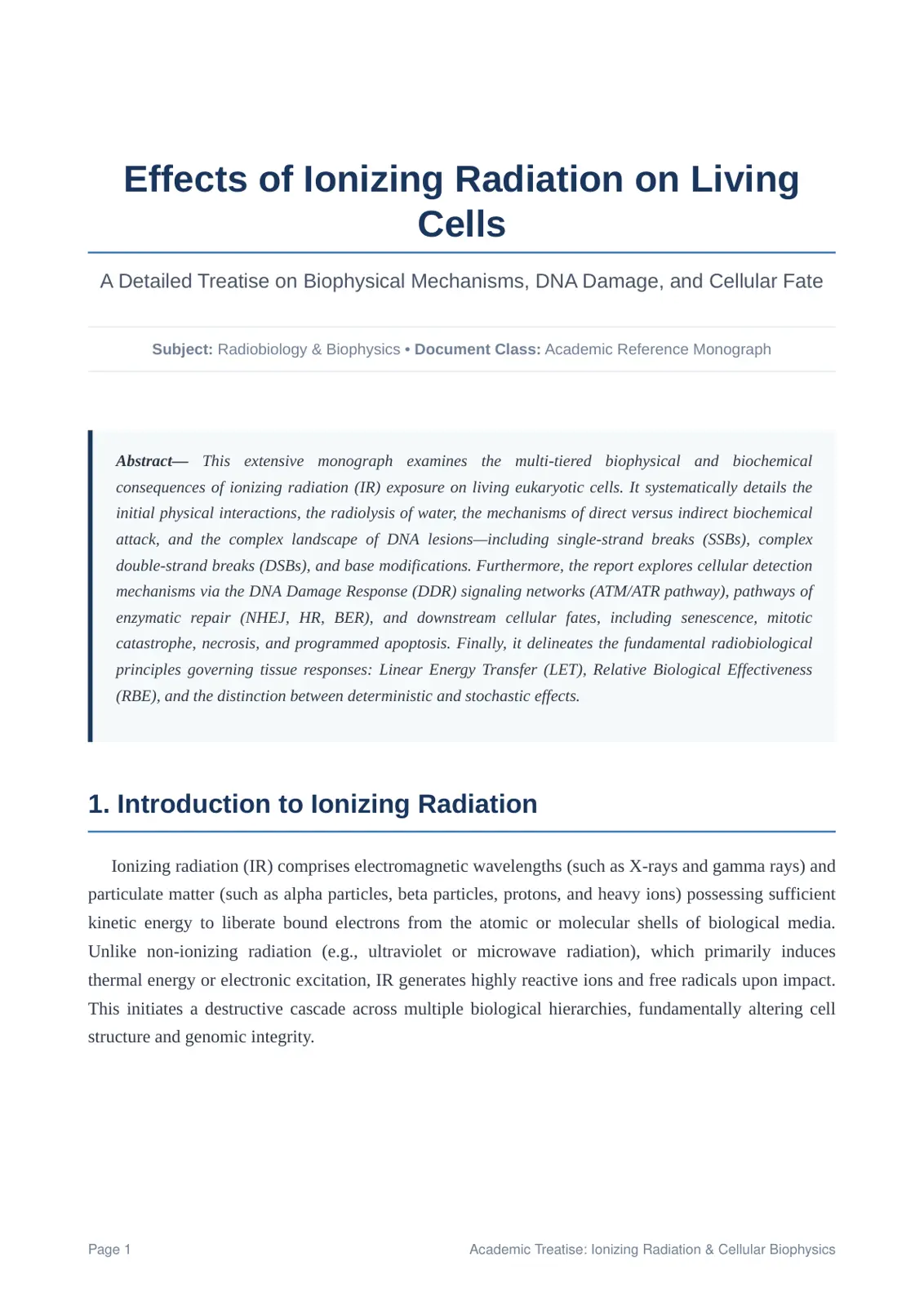 غلاف تقرير Effects of Ionizing Radiation on Living Cells