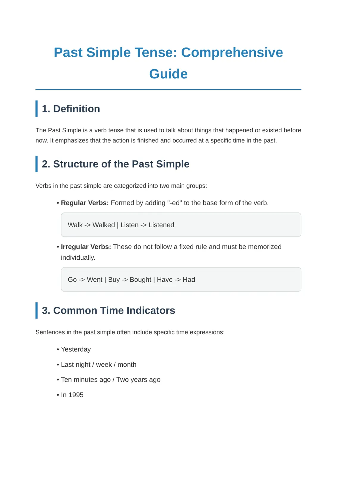 غلاف تقرير Past Simple Tense: Comprehensive Guide
