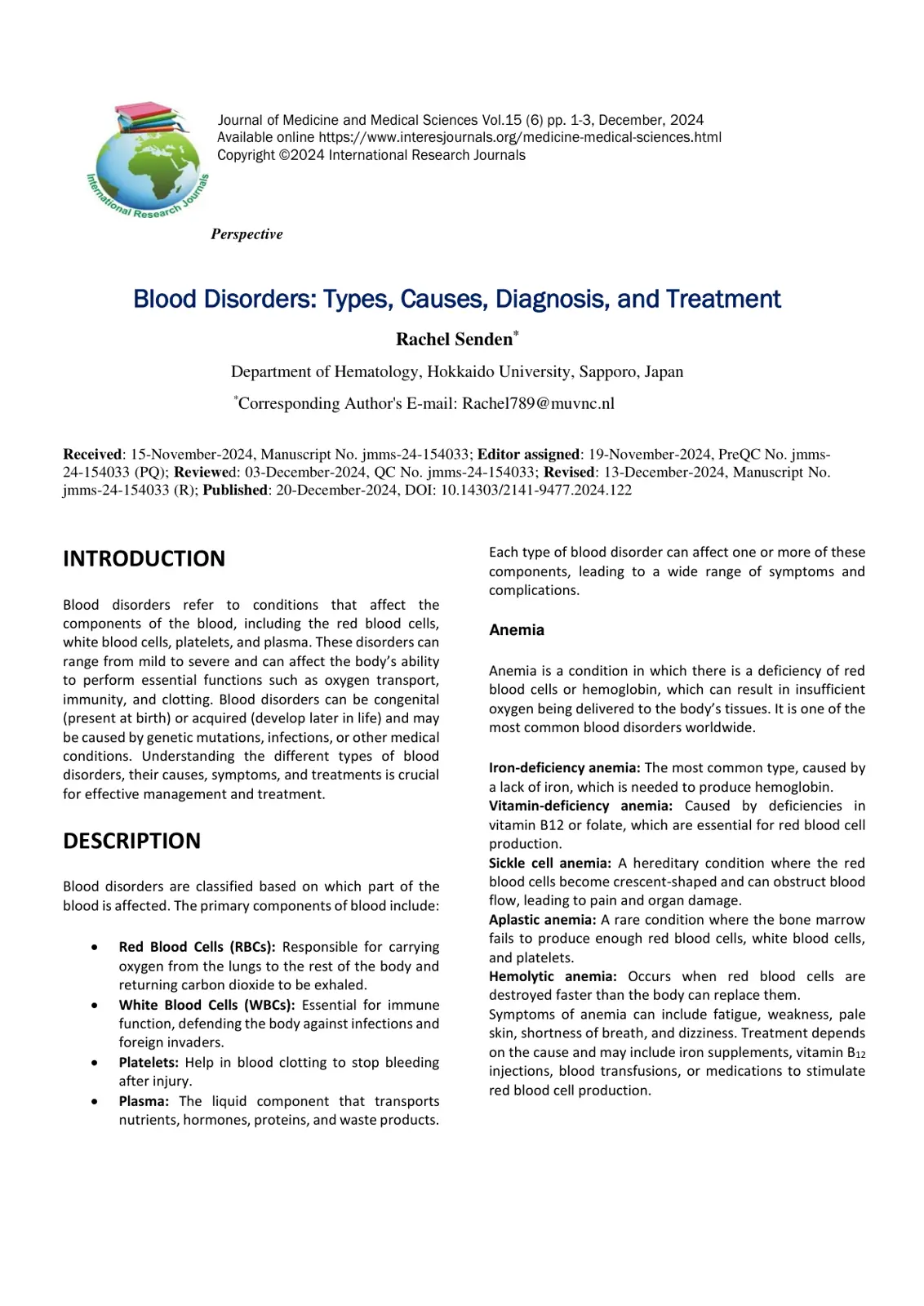 غلاف تقرير Blood Disorders: Types, Causes, Diagnosis, and Treatment