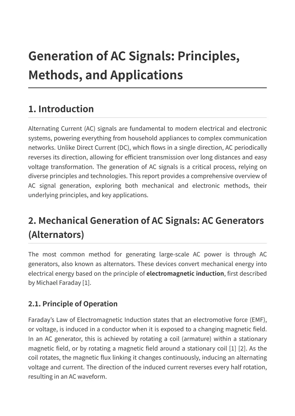 غلاف تقرير Generation of AC Signals: Principles, Methods, and Applications