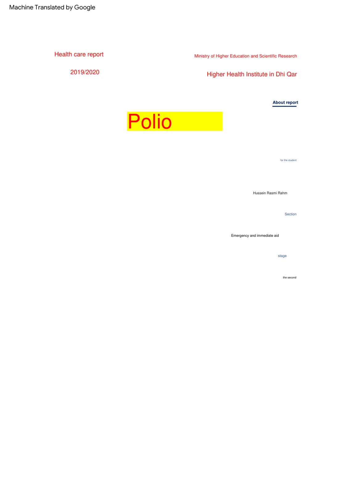 غلاف تقرير Health care report 2019/2020 Polio
