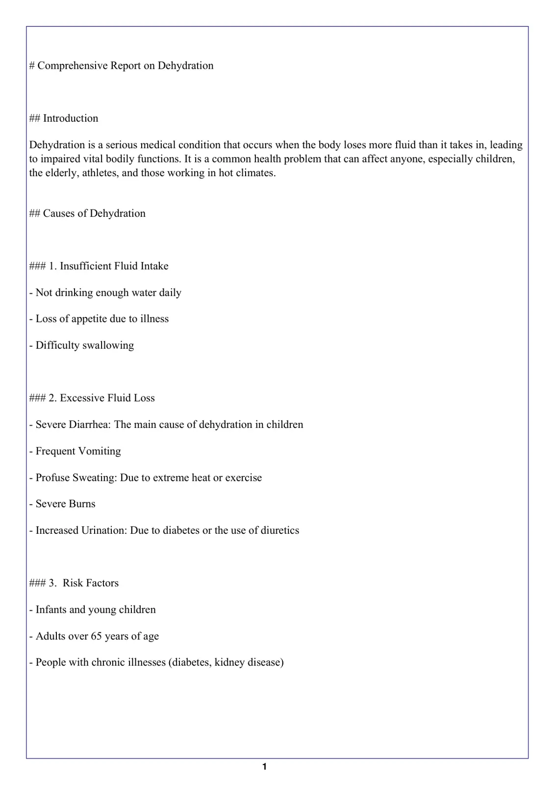 غلاف تقرير Comprehensive Report on Dehydration