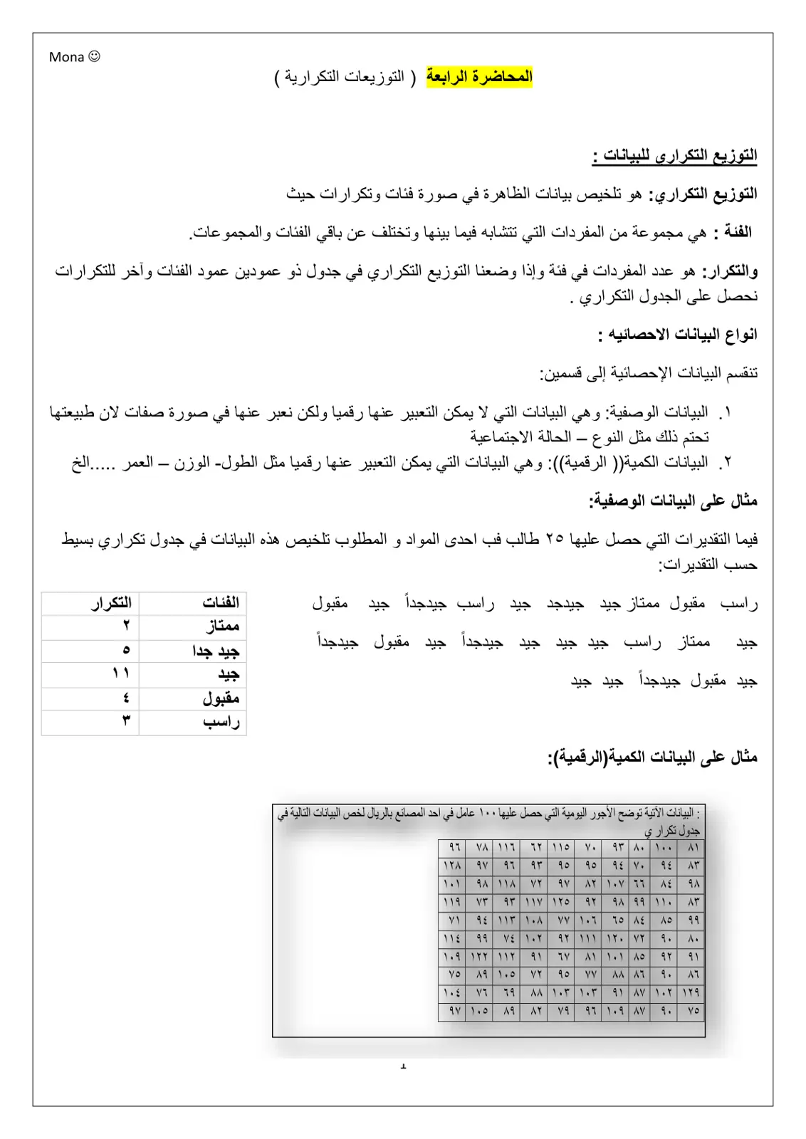 غلاف تقرير التوزيع التكراري للبيانات