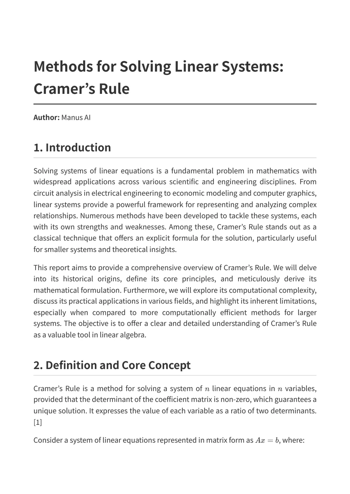 غلاف تقرير Methods for Solving Linear Systems: Cramer's Rule