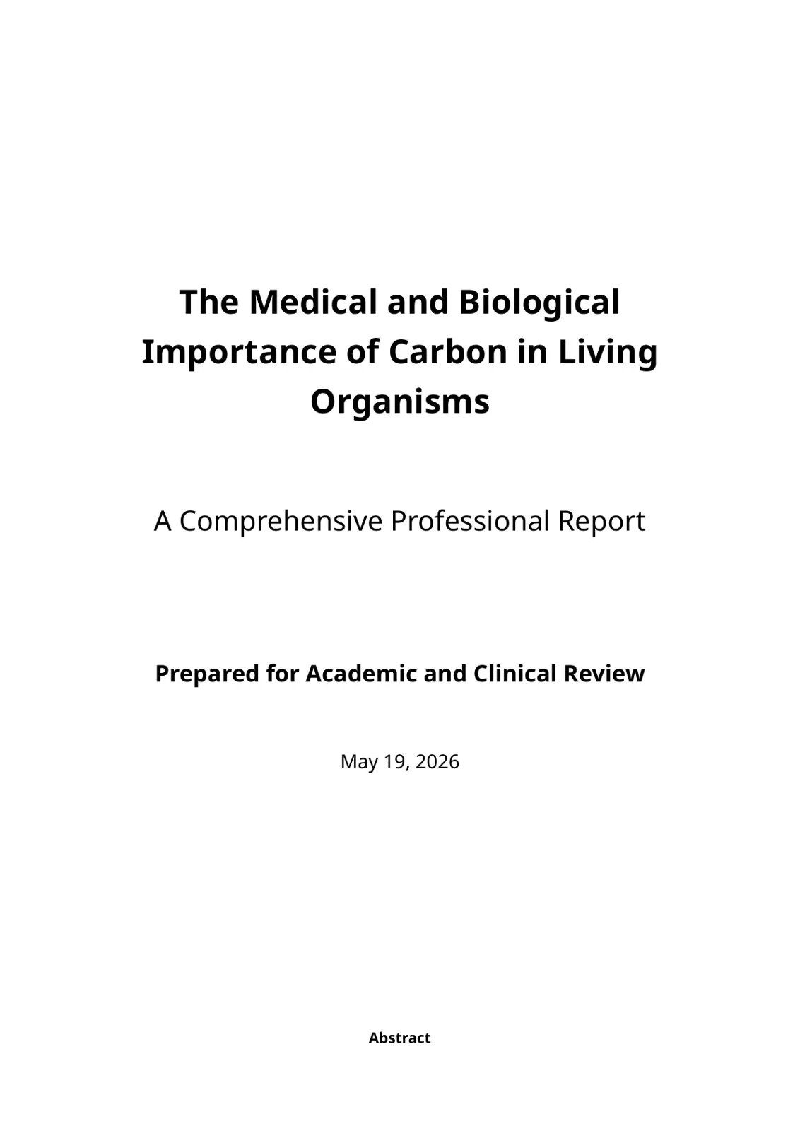 غلاف تقرير The Medical and Biological Importance of Carbon in Living Organisms