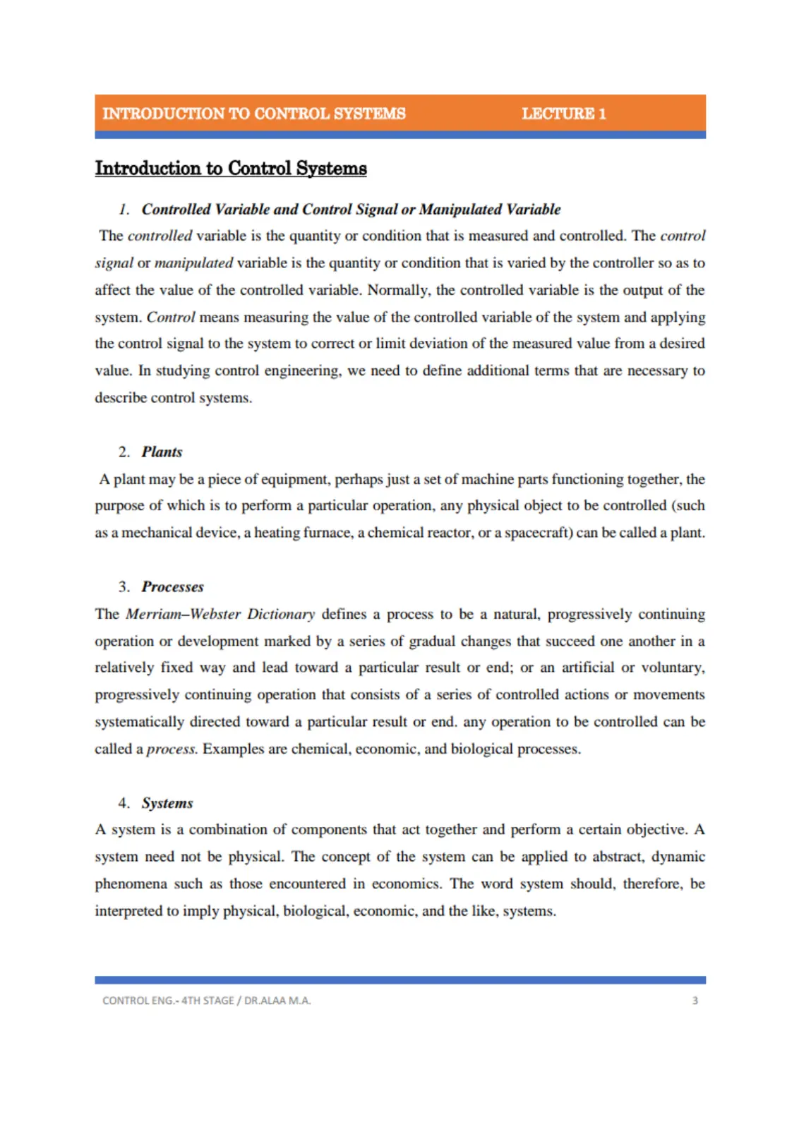 غلاف تقرير INTRODUCTION TO CONTROL SYSTEMS
LECTURE 1