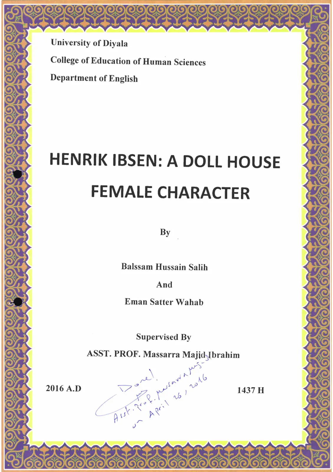 غلاف تقرير Henrik Ibsen: A Doll House Female Character