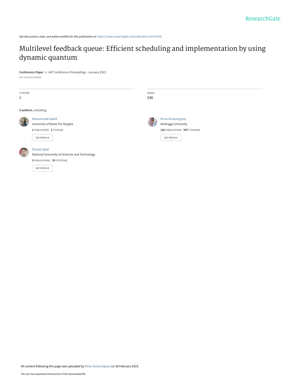 غلاف تقرير Multilevel feedback queue: Efficient scheduling and implementation by using dynamic quantum