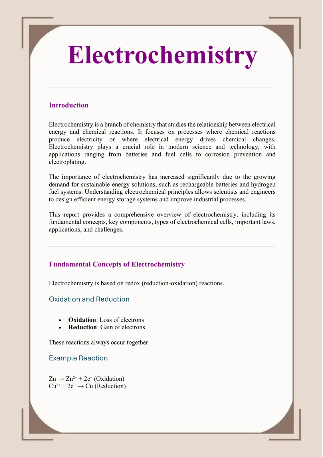 غلاف تقرير Electrochemistry