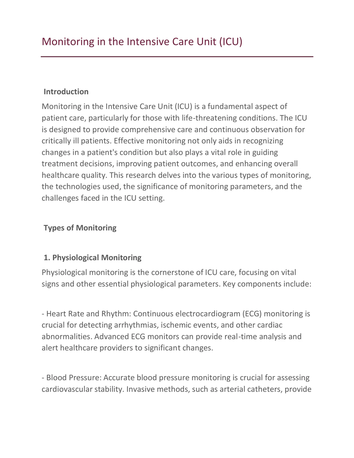 غلاف تقرير Monitoring in the Intensive Care Unit (ICU)