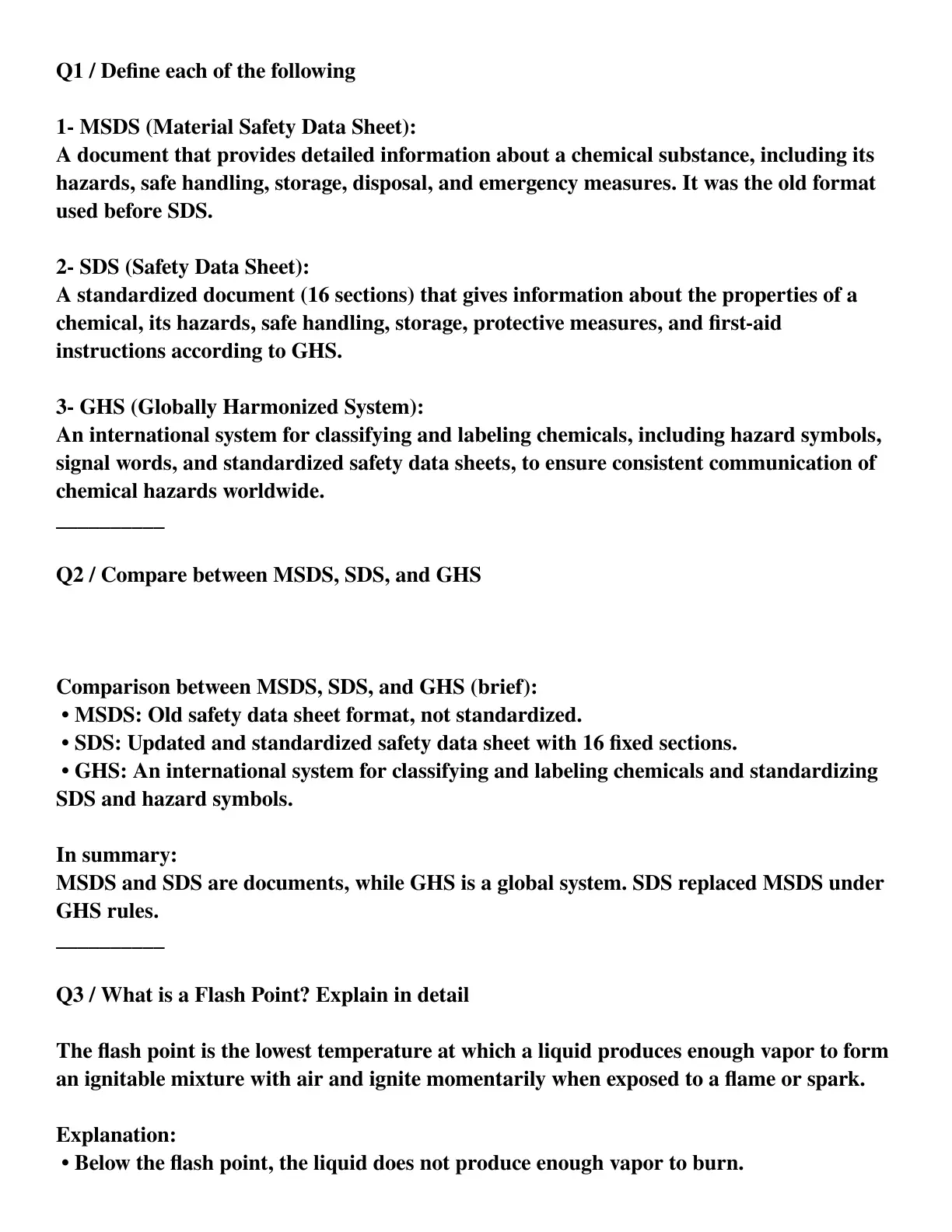 غلاف تقرير MSDS, SDS and GHS Definitions