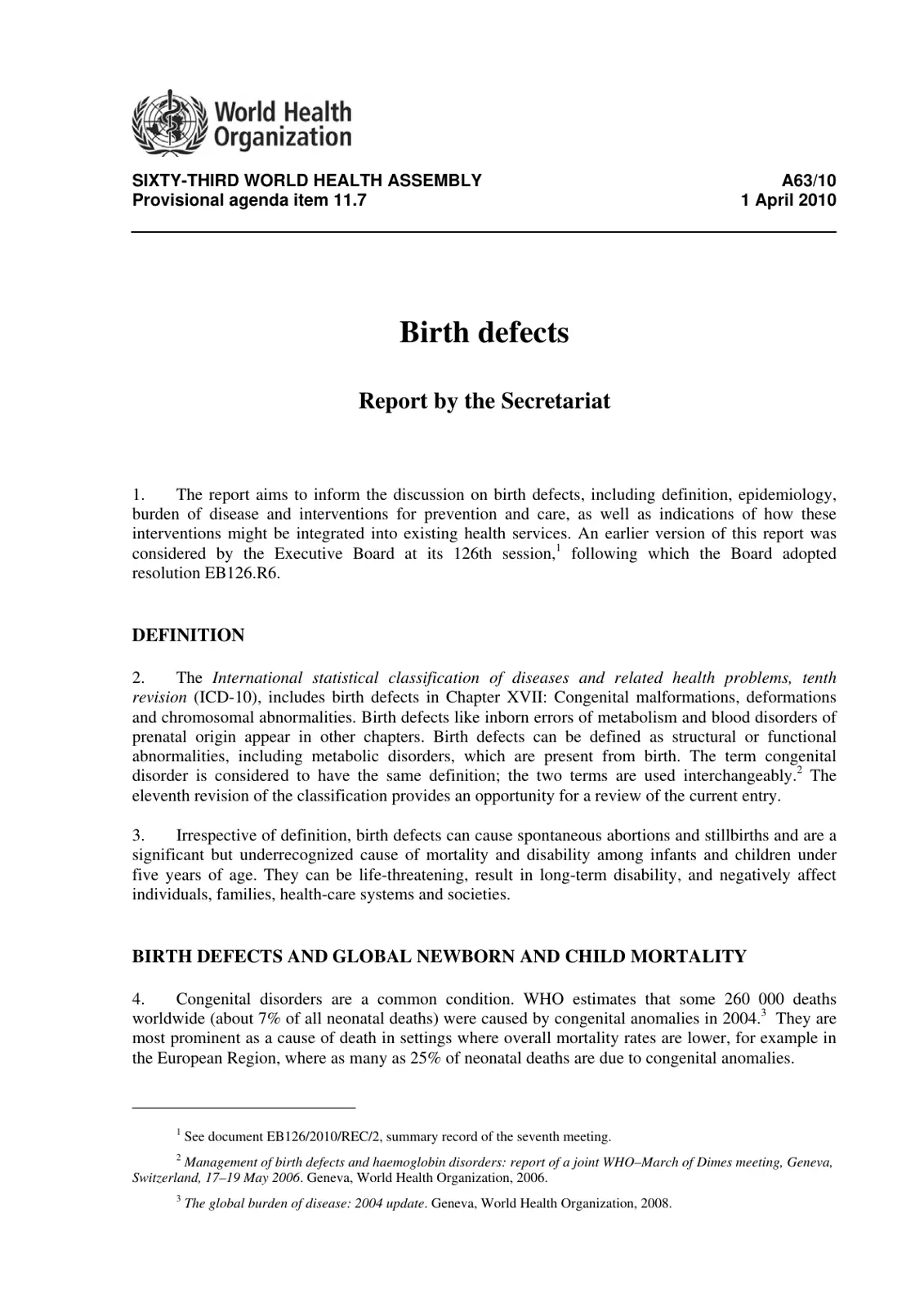 غلاف تقرير WHO Report on Birth Defects