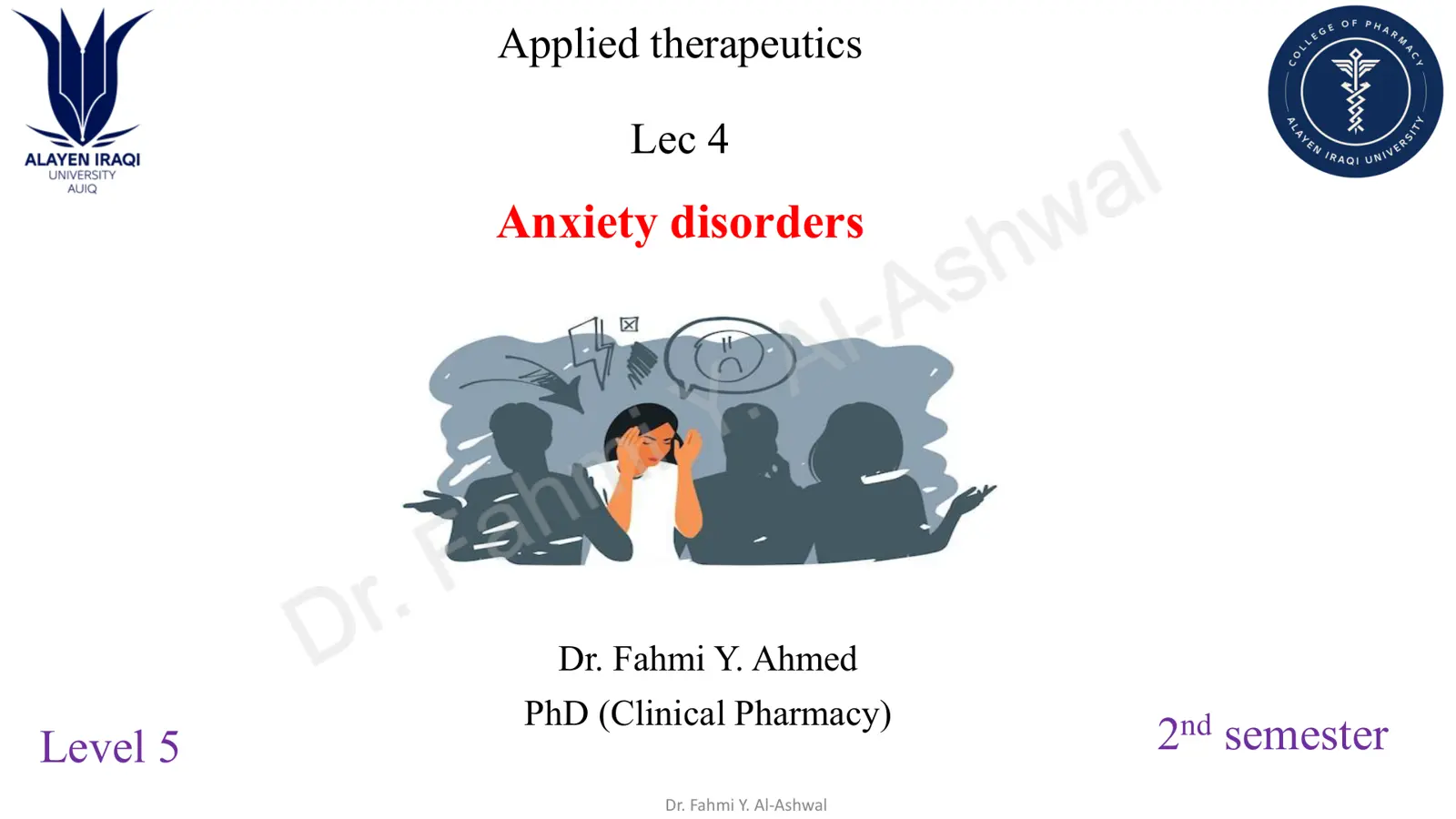 غلاف تقرير Anxiety disorders – Applied Therapeutics Lec 4