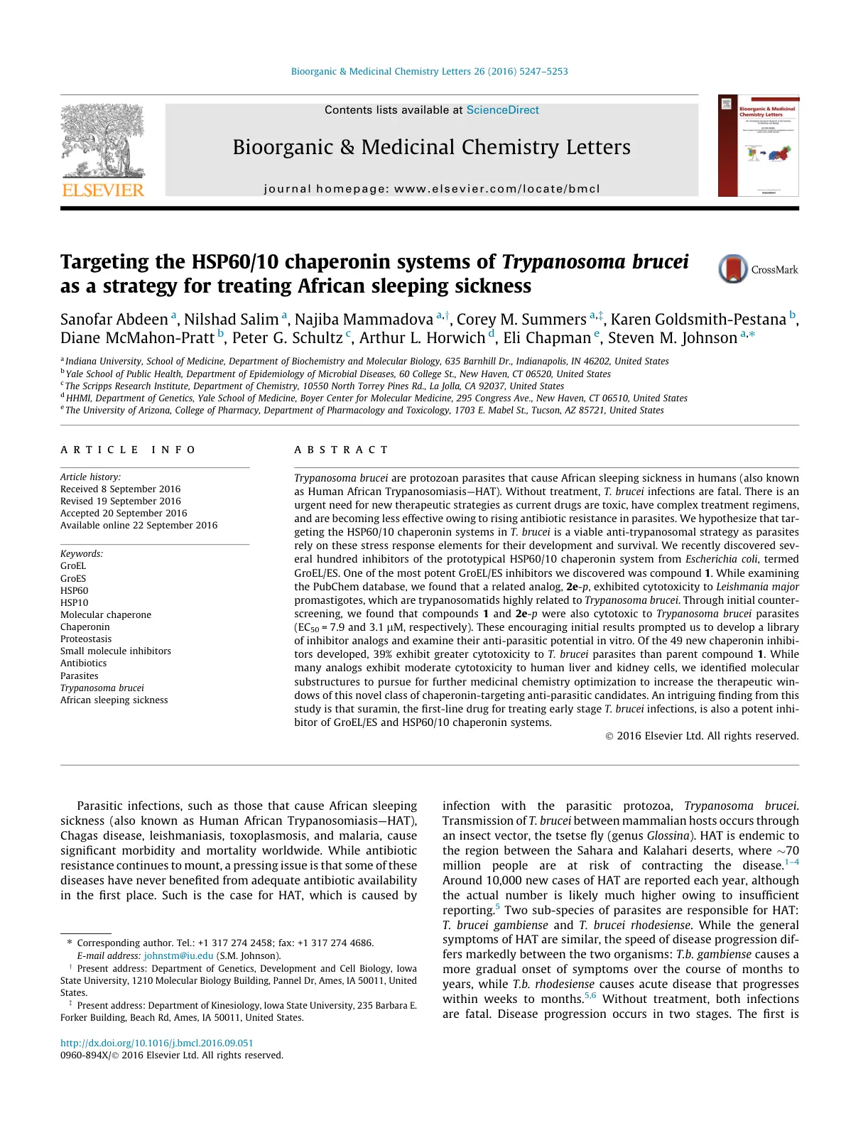 غلاف تقرير Targeting the HSP60/10 chaperonin systems of Trypanosoma brucei as a strategy for treating African sleeping sickness