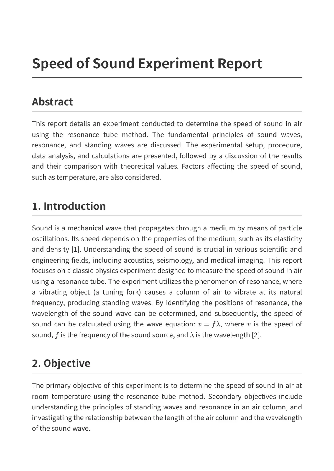 غلاف تقرير Speed of Sound Experiment Report