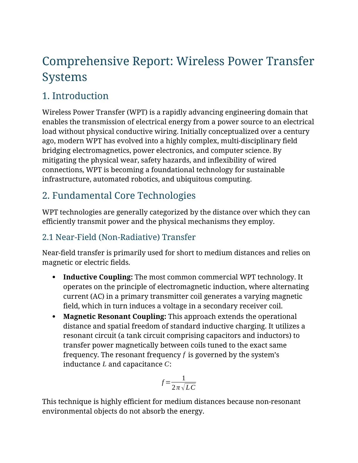غلاف تقرير Comprehensive Report: Wireless Power Transfer Systems