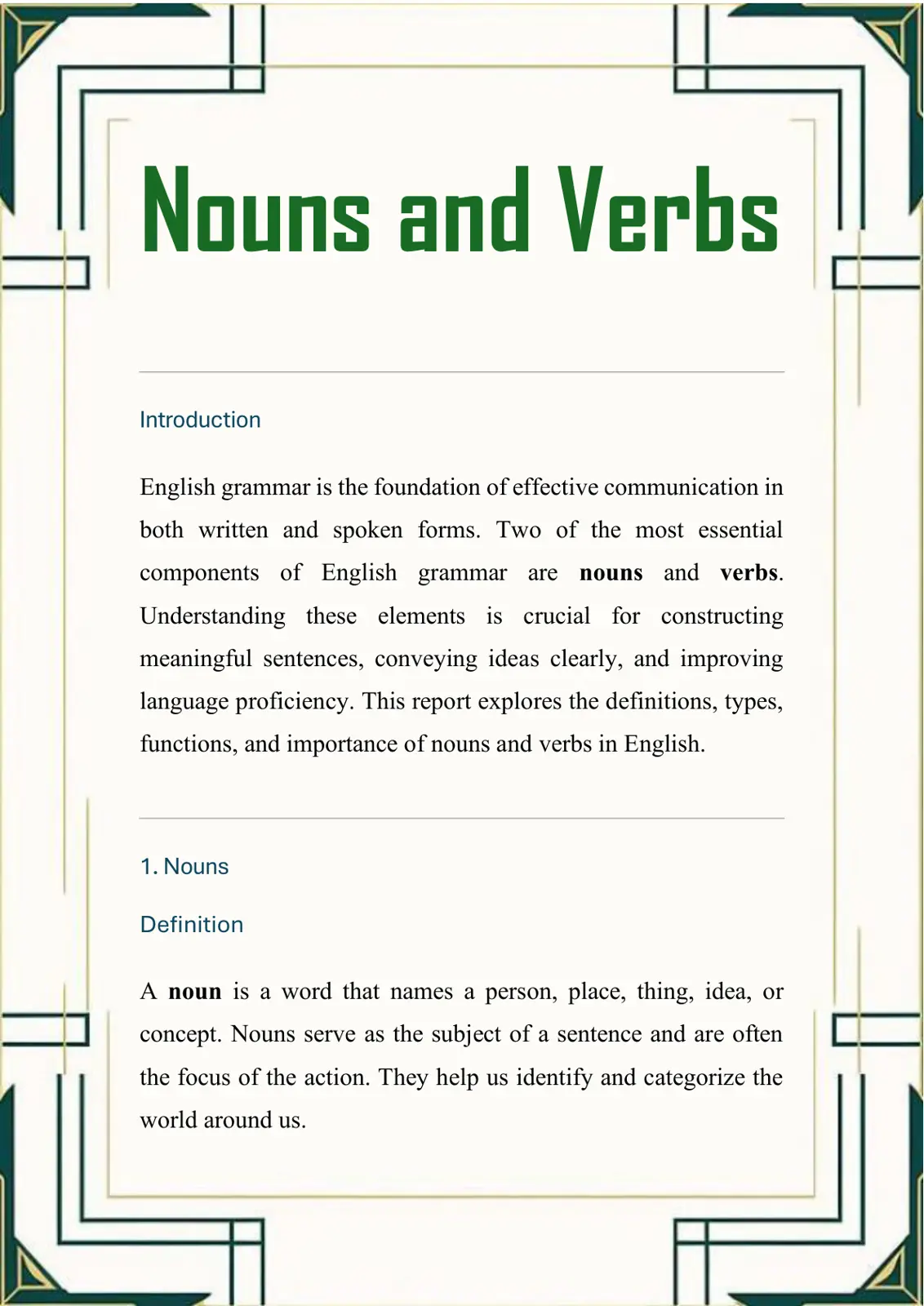 غلاف تقرير Nouns and Verbs