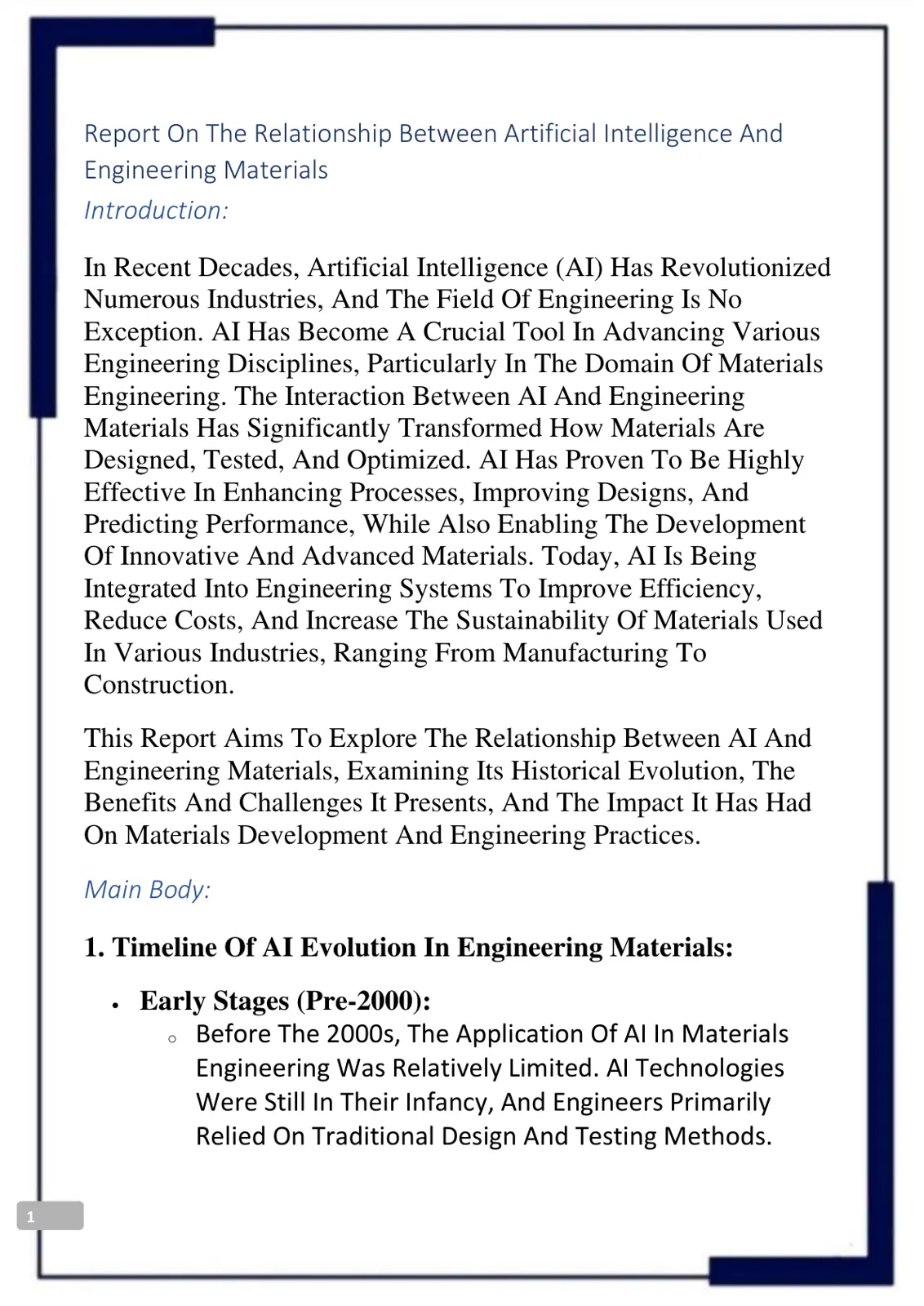 غلاف تقرير Report On The Relationship Between Artificial Intelligence And Engineering Materials