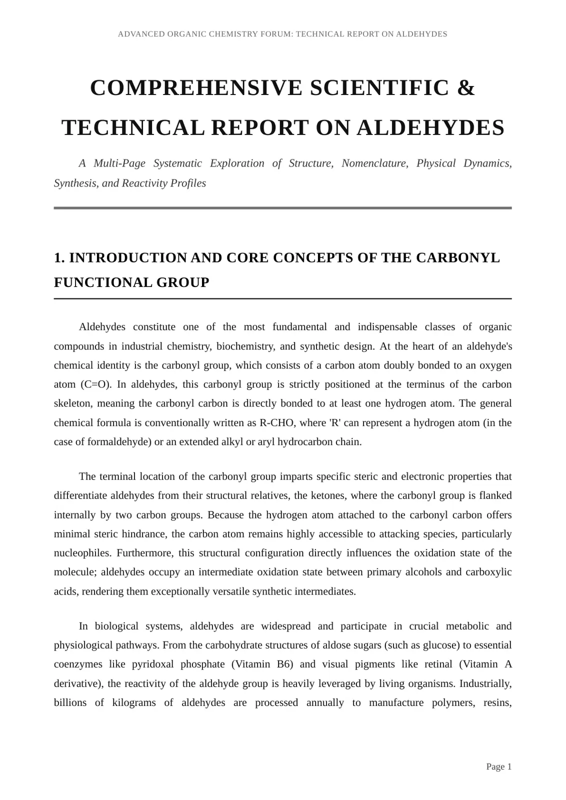 غلاف تقرير Advanced Organic Chemistry Forum: Technical Report on Aldehydes