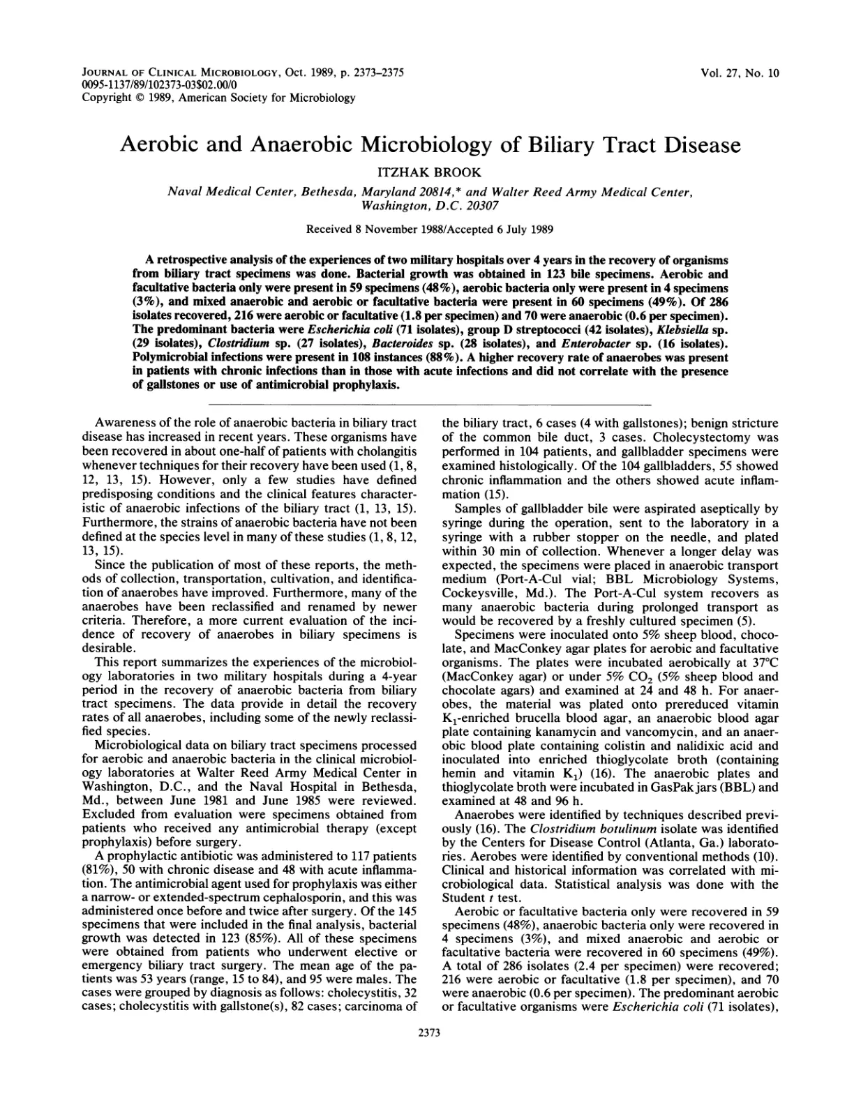 غلاف تقرير Aerobic and Anaerobic Microbiology of Biliary Tract Disease