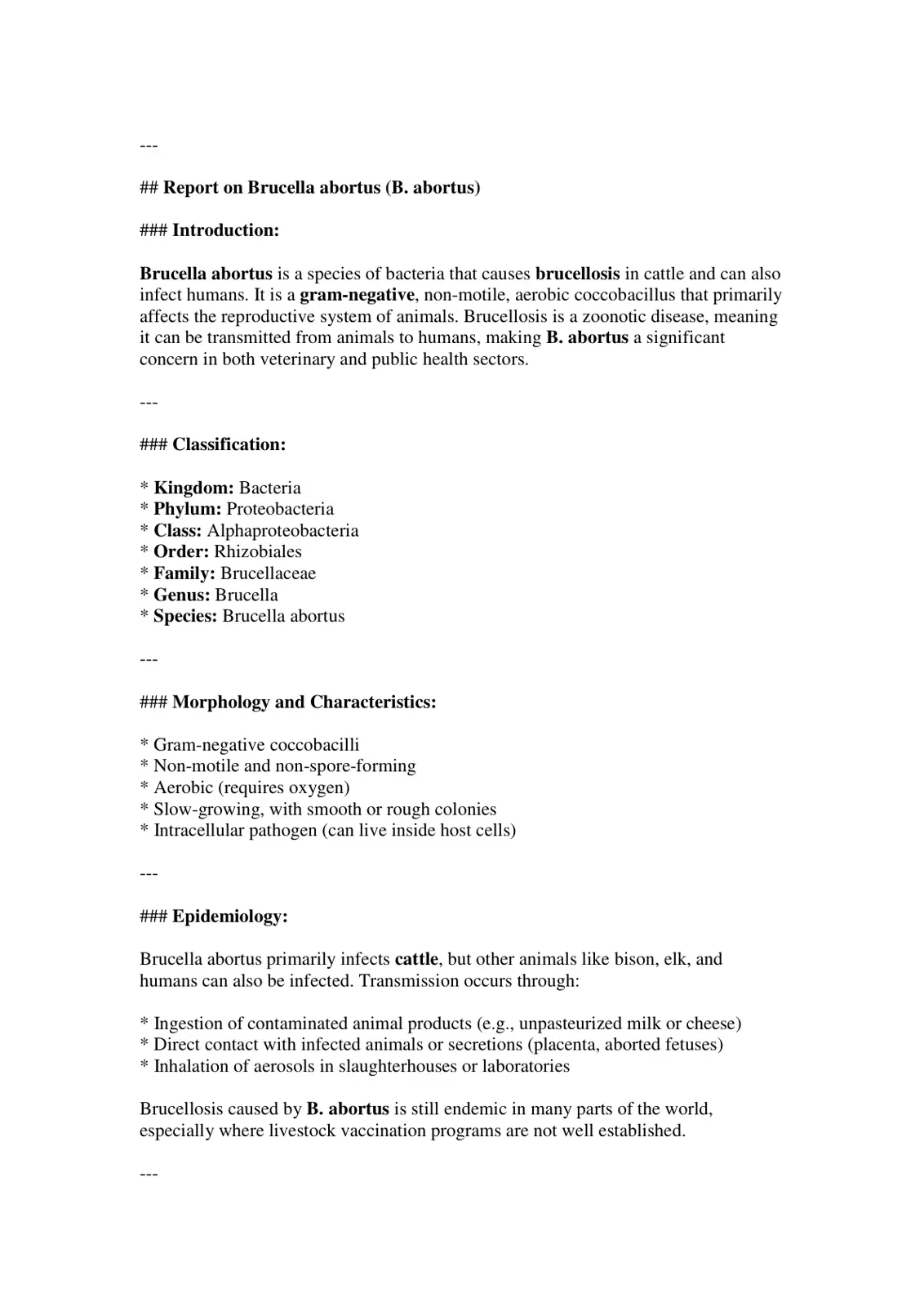 غلاف تقرير Report on Brucella abortus (B. abortus)