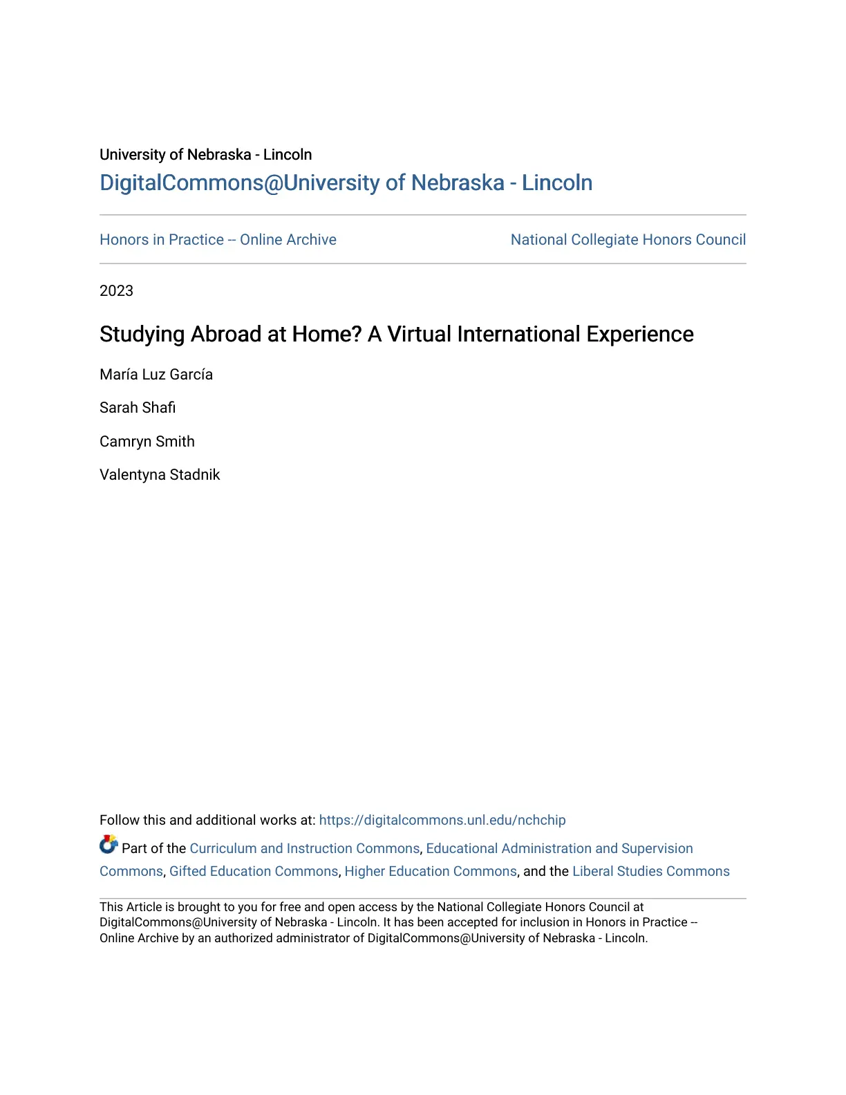 غلاف تقرير Studying Abroad at Home? A Virtual International Experience