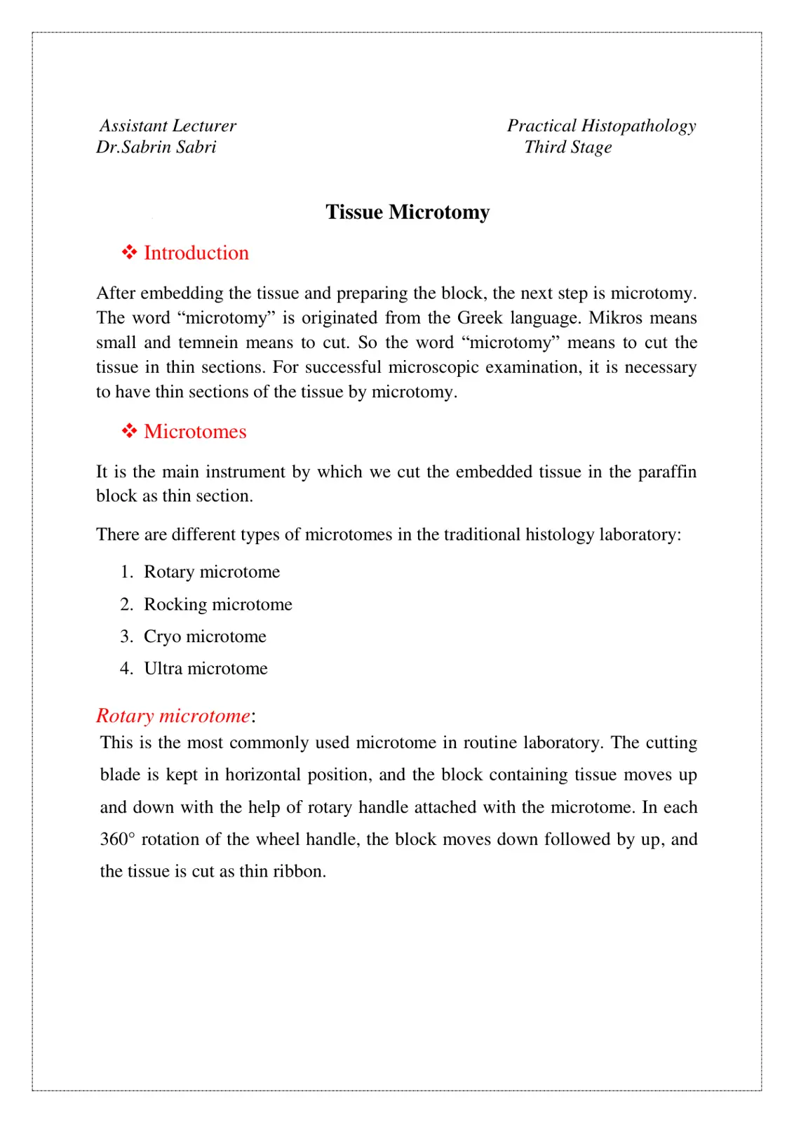 غلاف تقرير Tissue Microtomy Practical Histopathology
