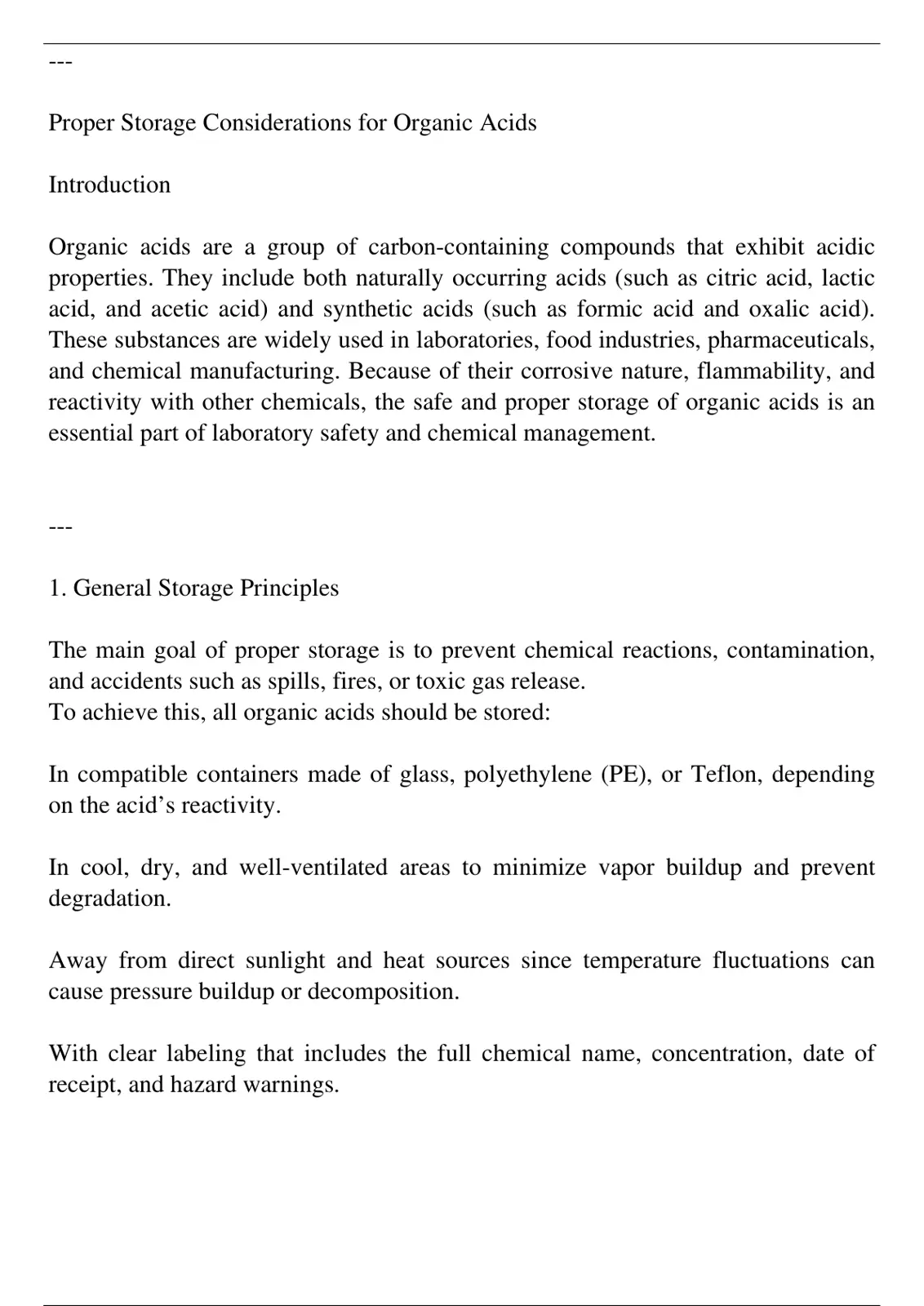 غلاف تقرير Proper Storage Considerations for Organic Acids