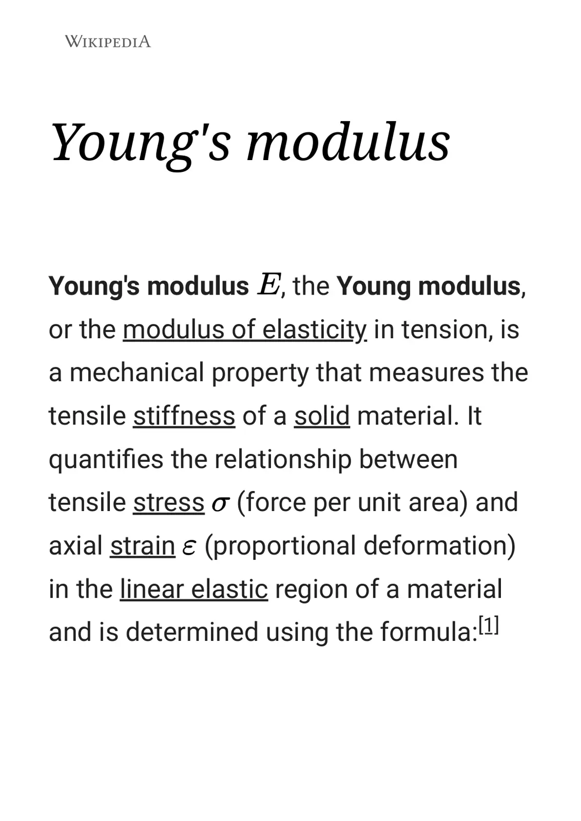 غلاف تقرير Young's Modulus - From Wikipedia