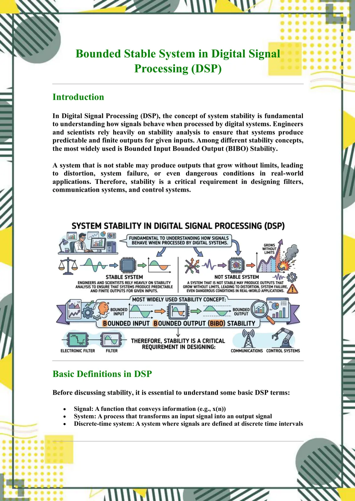 غلاف تقرير Bounded Stable System in Digital Signal Processing (DSP)