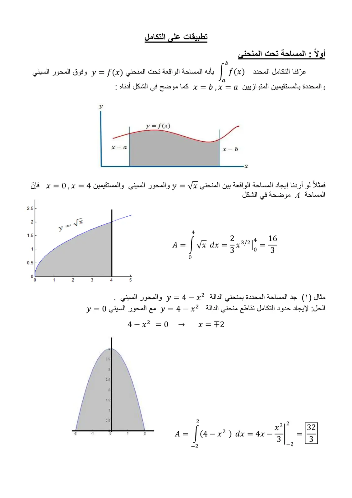 غلاف تقرير تطبيقات على التكامل