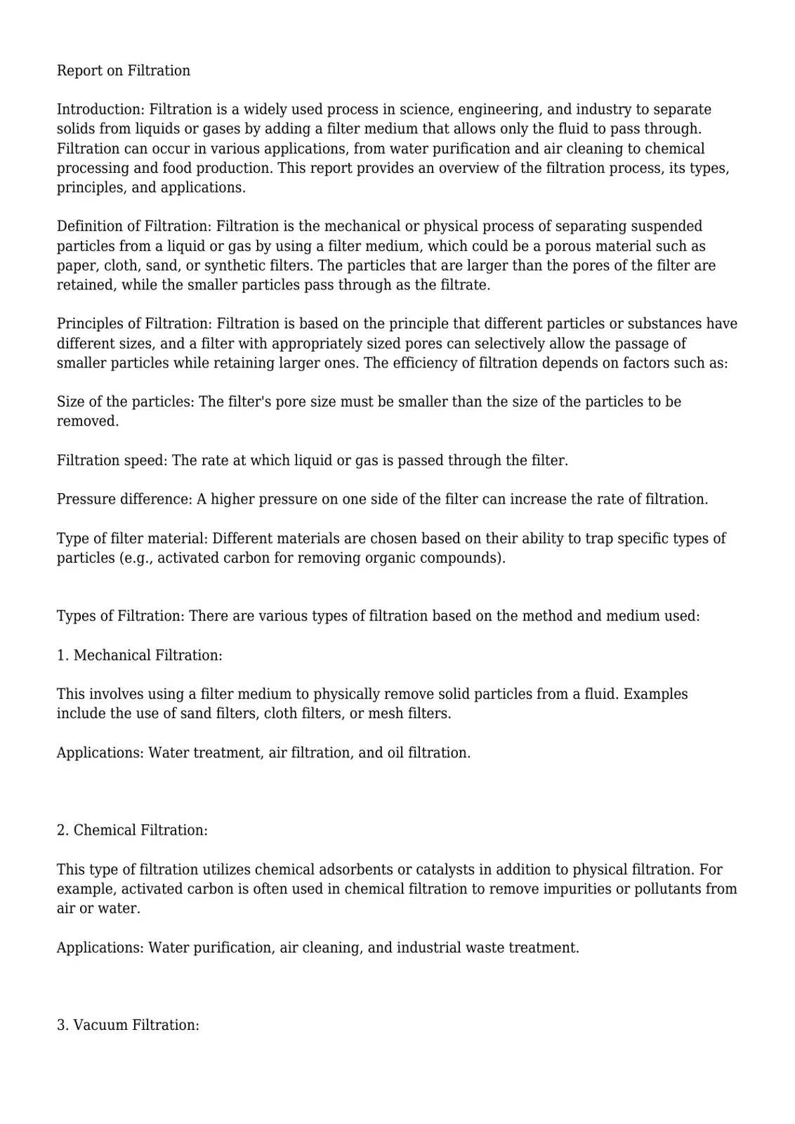 غلاف تقرير Report on Filtration