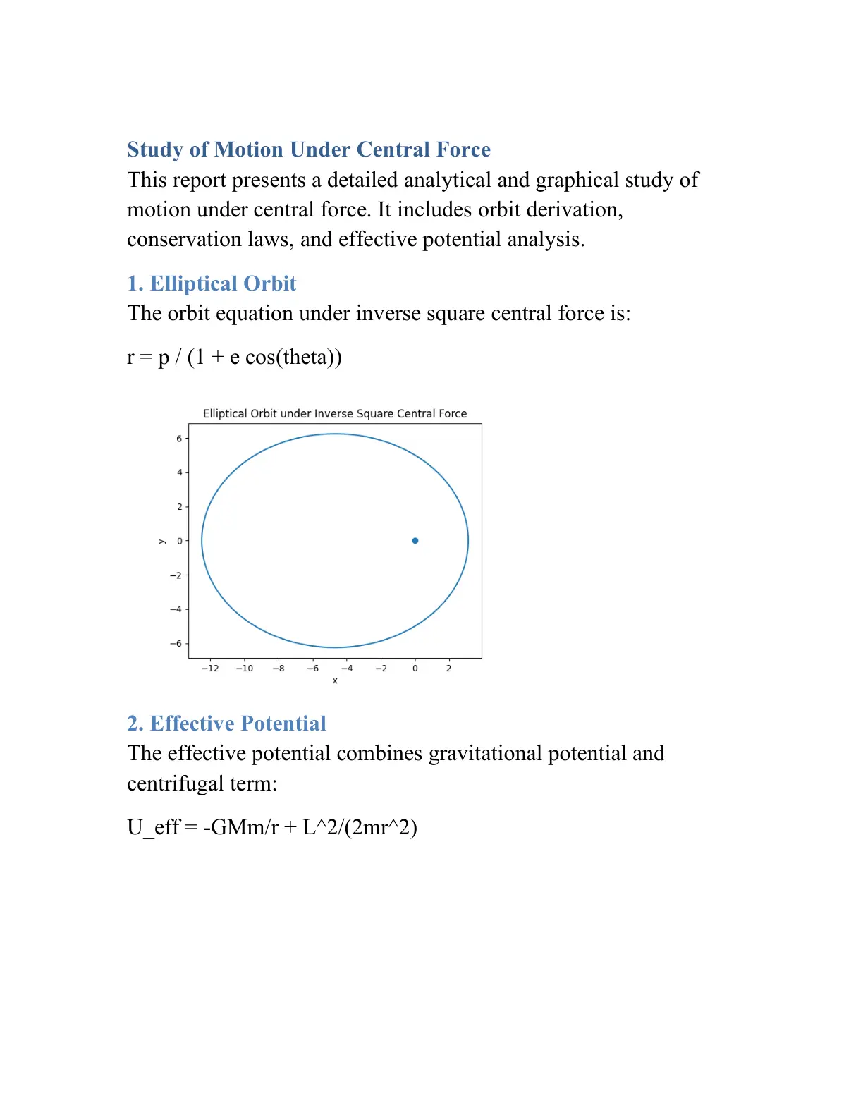 غلاف تقرير Study of Motion Under Central Force