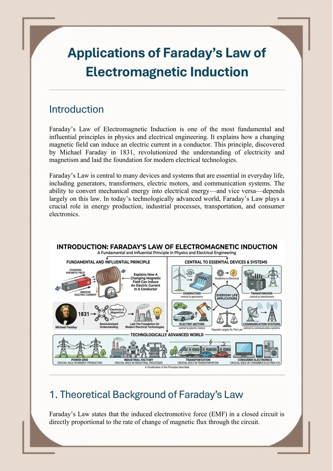 غلاف تقرير Applications of Faraday's Law of Electromagnetic Induction