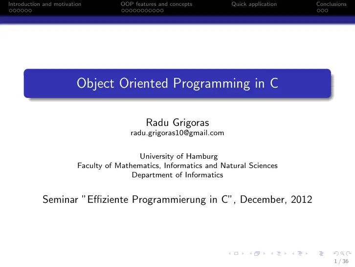 غلاف تقرير Object Oriented Programming in C