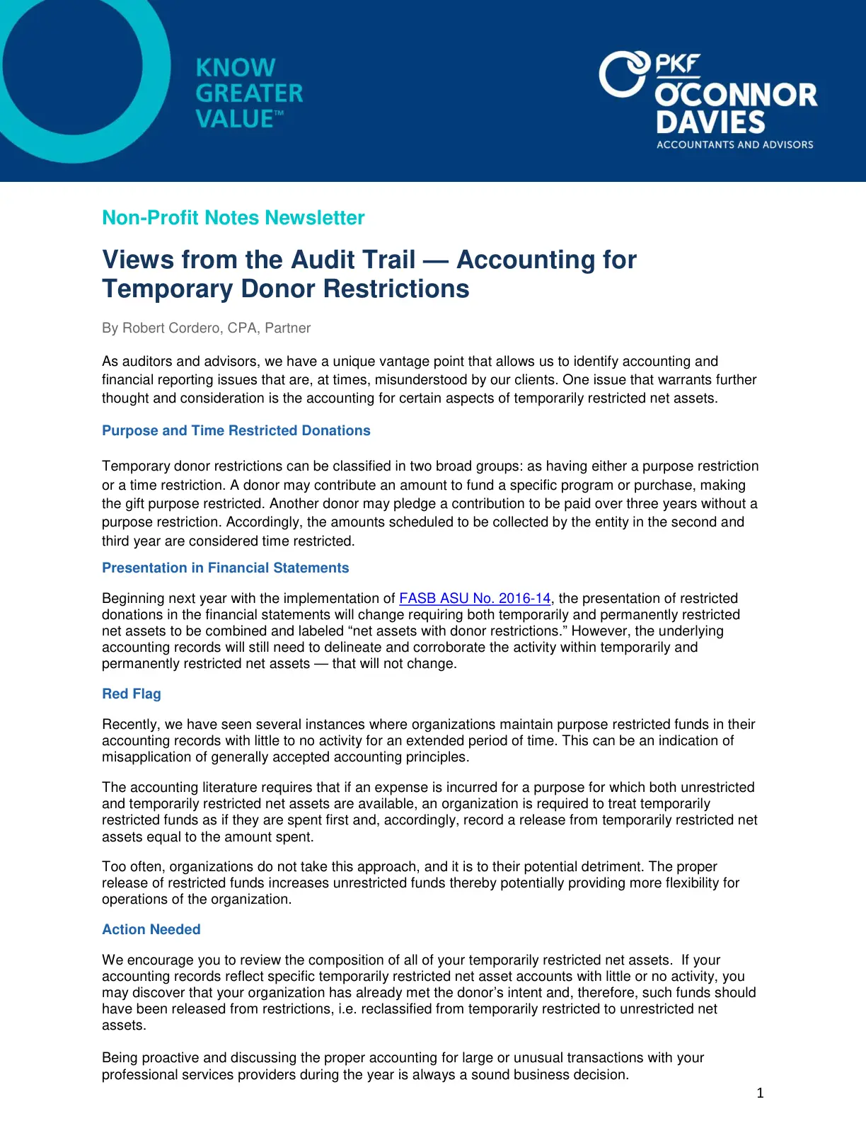 غلاف تقرير Accounting for Temporary Donor Restrictions