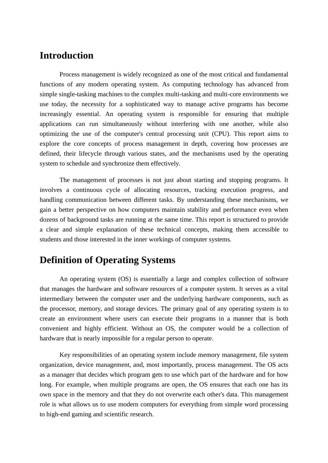 غلاف تقرير Process Management in OS