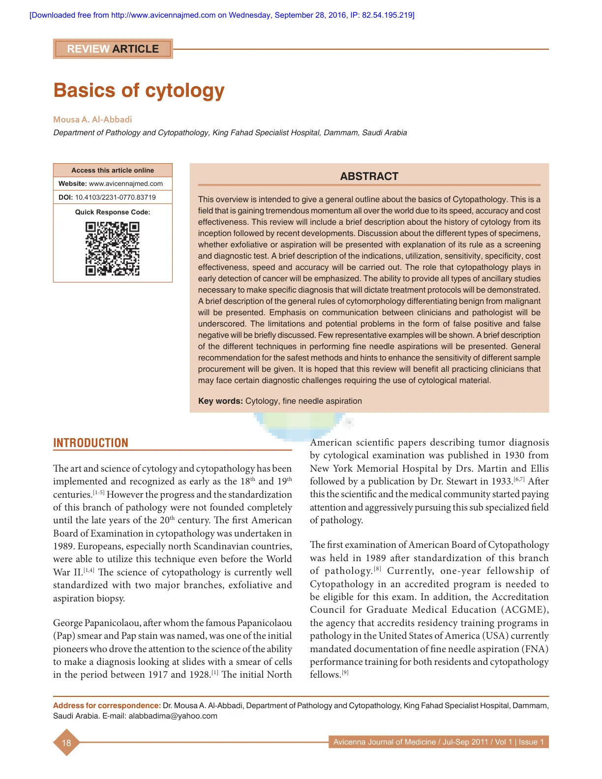 غلاف تقرير Basics of cytology