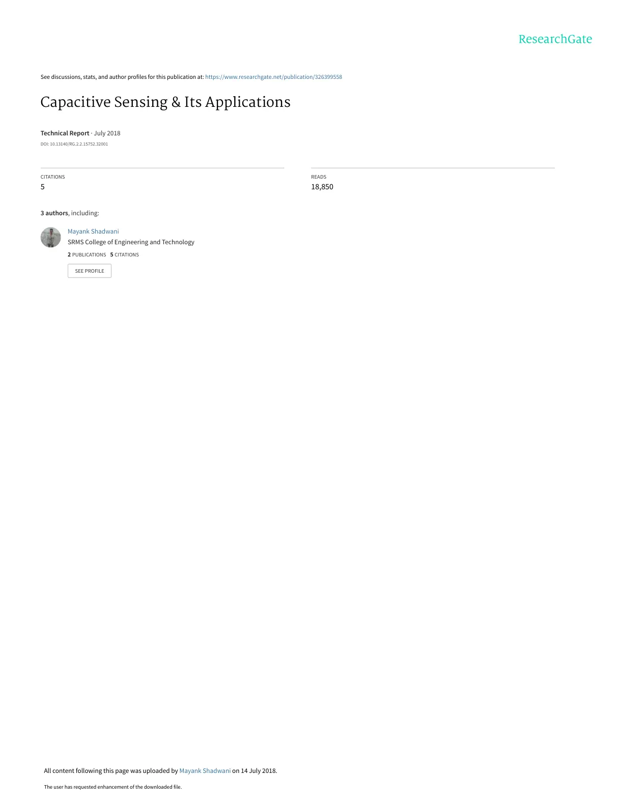 غلاف تقرير Capacitive Sensing & Its Applications