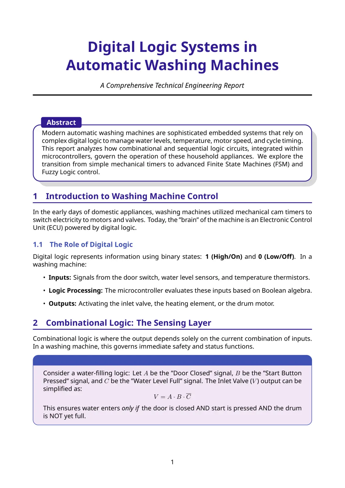غلاف تقرير Digital Logic Systems in Automatic Washing Machines